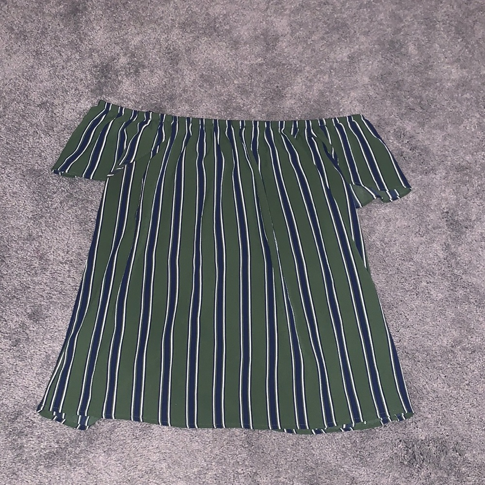 Green and Blue float off the shoulder dress top